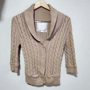 AMERICAN EAGLE Y2k Cable Knit Cardigan Sweater 3/4 Sleeves Cowl Neck Women Small
